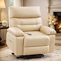 Power Lift Recliner, Electric Lift Chair for Elderly with Remote Control, Massage & Heat Recliner Chair with 8-Point Vibration and Lumbar Heating, PU Leather Power Recliner with Side Pocket, Beige
