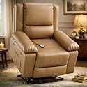 Power Lift Recliner, Electric Lift Chair for Elderly with Remote Control, Massage & Heat Recliner Chair with 8-Point Vibration and Lumbar Heating, PU Leather Power Recliner with Side Pocket, Yellow