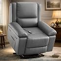 Power Lift Recliner, Electric Lift Chair for Elderly with Remote Control, Massage &amp; Heat Recliner Chair with 8-Point Vibration and Lumbar Heating, PU Leather Power Recliner with Side Pocket, Grey
