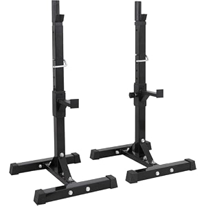power squat rack  adjustable barbell rack with weight plate stand  heavy duty power rack for bench press squats amp strength training  barbell holder stand amp weight plate stand 6 olympic plates holder attachment