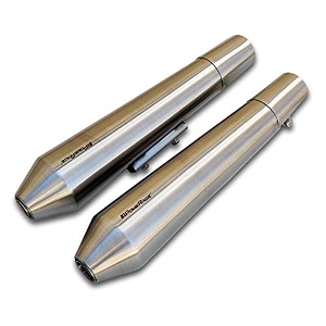 powerage performance slip-on twin exhaust short type for royal enfield re interceptor 650  continental gt 650 brushed steel finish