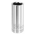Powerbuilt 1/2 Inch Drive x 24mm Metric Deep Socket, 6 Point, Chrome-Vanadium made, Size Marking - 640840