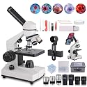 Powerful Biological Microscope for School Labs Homeschooling 40x-2000x Magnification Coaxial Coarse and Fine Adjustment, Cell Phone Adapter, LED Illumination, for Children Students Adults