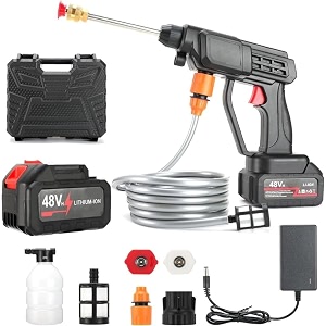 48v portable pressure washer with rechargeable battery12000mah cordless pressure washer gun high pressure jet washer with 5m hose for car fence floor cleaning watering