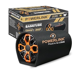 powerlink 1034 car bass tube subwoofer with inbuilt amplifier - powerful audio and deep bass  5800w peak output  300w rms  deep punchy bass for cars suvs amp trucks  premium car audio accessory