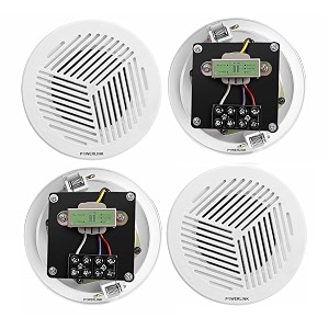 powerlink 3-inch 8-watt wired in flush mount ceiling speakers for bathroom kitchen home theater covered porches pack of 4 abs plastic grillwith lmt