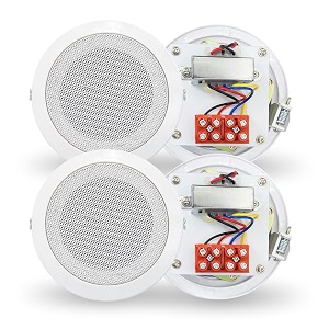 powerlink 3-inch 10-watt wired in flush mount ceiling speakers for office kitchen home theater covered porches whitepack of 4metal grillwith lmt