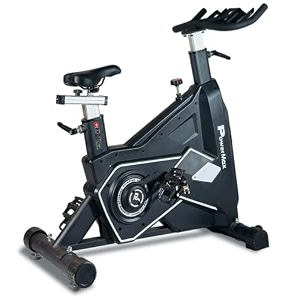 powermax fitness bs-3600c commercial spin exercise bike 24 kg fly wheel max user 180kg belt drive manual braking 2pc crank adjustable pedal and seat leather cushion seat stride length 400mm
