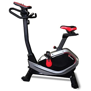 powermax fitness bu-650 magnetic upright exercise bike for home use 6kg flywheel max user weight 120kg lcd display 8-level adjustable resistance amp anti-slip pedal black colour