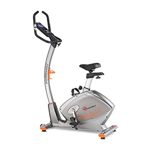 powermax fitness bu-750 exercise upright bike with hand pulse adjustable resistance water bottle cage 9kg flywheel for cardio training workout at home silver shine colour