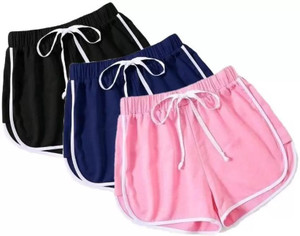 POWERmerc Solid Women Blue Pink Black Hotpants