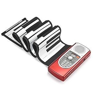 powerpak 61 keys electronic roll up piano red and silver