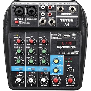 powerpak a4 professional 4-channel mixing console  portable mixer sound mixing console with input bluetooth usb 48v phantom power for recording dj network live broadcast 4-channel