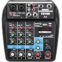 Powerpak A4 Professional 4-Channel Mixing Console | Portable Mixer Sound Mixing Console with Input Bluetooth USB 48V Phantom Power for Recording DJ Network Live Broadcast (4-Channel)