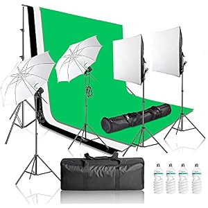 powerpak bg-2l softbox lighting kit with transparent umbrella  4 x cfl bulb studio light softbox  2m photography light stand  with backdrop support system and backdrop stand