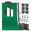 Powerpak BG-3L 3 Point Softbox Lighting Kit with Boom Arm Stand | 12 x CFL Bulb Studio Light Softbox | 2M Photography Light Stand | with Backdrop Support System and Backdrop Stand