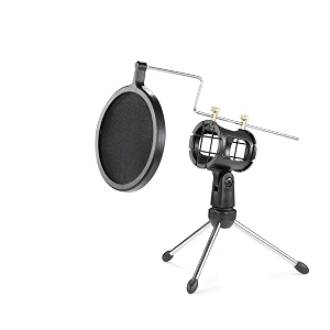 powerpak f-9 foldable desktop microphone tripod stand with shock mount mic holder black
