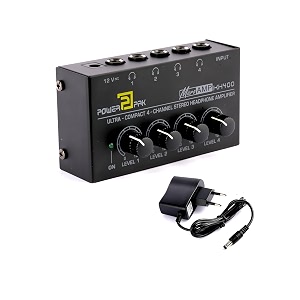 powerpak kh400 4-channel headphone amplifier metal stereo audio amplifier  4x quarter inch balanced trs headphones output and trs audio input for sound mixer