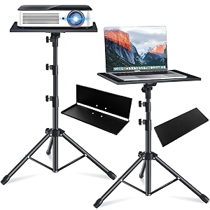 powerpak lp-f 52ft adjustable laptop foldable pallet with tripod stand  heavy-duty projector tripod stand with anti skid pad surface plate for home office remote work gaming  black