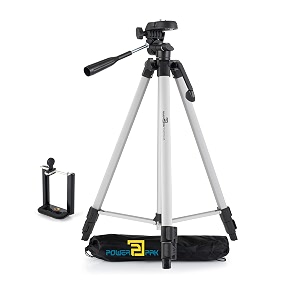powerpak photo-x5 45ft533939 flat tripod for smartphones amp cameras max operating height - 45ftwith smartphone clamp amp 3-way panhead  for digital dslr video camera camcorderpayload 15kg black