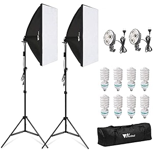 powerpak sk-4b8 x 45w cfl bulb studio light softbox8 feet photography light standvideographyproduct photographystudio equipment kitphotoampvideo light softbox with removable diffuserblacksilver
