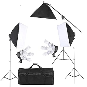 powerpak sl-10b 3 point softbox lighting kit with boom arm stand  11 x cfl bulb studio light kit  2m photography light stand  videography product photography studio equipment kit