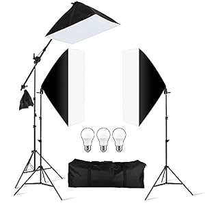 powerpak sl-3b 3 point softbox lighting kit with boom arm stand  3 x led bulb studio light kit  2m photography light stand  videography product photography studio equipment kit