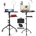 Powerpak WPH-07R 5ft Adjustable Laptop Tripod Stand with Wheels | Heavy-Duty Projector Stand with LED Ringlight + Phone Holder, Mouse Tray for Projector Tripod Music, Office Home Portable Laptop
