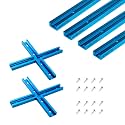POWERTEC 72082 Double-Cut Profile Universal T-Track & Intersection Kit, 4pc 36 Inch Aluminum T Tracks with 2 Sets 3" T-Track Intersection Kit, Drill Press Table, Router Table, Workbench