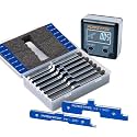 POWERTEC 7pc Set Router Table Setup Bars, 3-Gauges-in-One Aluminum Setup Blocks Height Gauge Set w/Table Saw Angle Gauge, Digital Angle Finder Protractor for Woodworking, Table Saw, Miter Saw (72037)