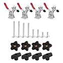 POWERTEC Toggle Clamp and T-Track Knob Kit | 4PK, 300 lbs Holding Capacity, 201B Quick Release Horizontal Clamps &amp; Set of 16 T-Track Bolts and Knobs