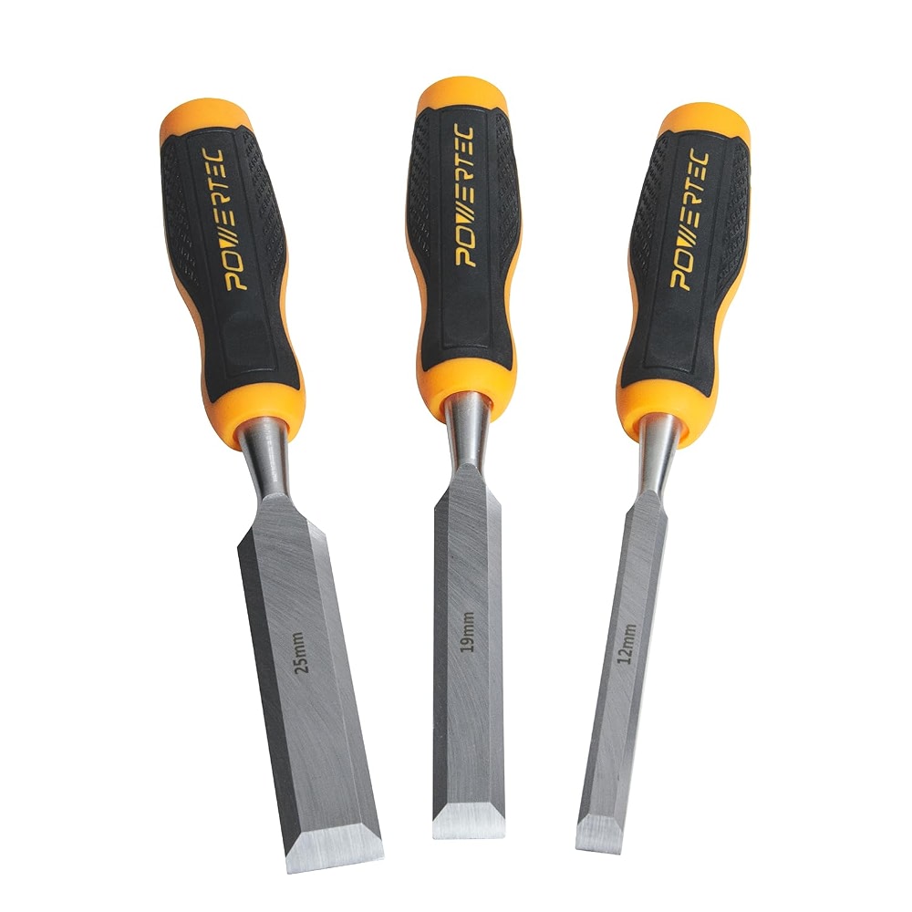 POWERTEC Wood Chisel 3 Piece Set - 1 inch, 3 /4 inch & 1 /2 inch Bevel ...