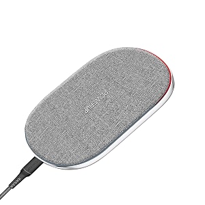 powerup stay charged 15w usb high speed dual coil fast wireless charger pad for all qi-enabled devices cellular phones - grey