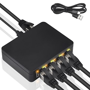 poyiccot rj45 ethernet splitter 1000mbps ethernet splitter high speed gigabit rj45 network splitter adapter with usb power cable for cat5 cat6 cat7 4 devices simultaneous networking rj45 1 to 4