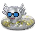 POZA Inflatable Axolotl Pool Float Tube - Sparkly Confetti-Filled Swim Lounger Float, UV-Resistant Vinyl for Beach or Lake, Animal Swim Ring for Kids and Adults