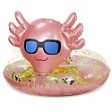 POZA Inflatable Axolotl Pool Float Tube - Sparkly Confetti-Filled Swim Lounger Float, UV-Resistant Vinyl for Beach or Lake, Animal Swim Ring for Kids and Adults