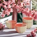 Praahi Lifestyle Ceramic Handmade Bowl Katoris Set | Shades of Pink | Set of 4 Ceramic Katoris : 4.5 inches Dia (Microwave & Dishwasher Safe)| Best for Gift