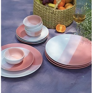 praahi lifestyle ceramic handmade dinner set  shades of pink  serves 2  includes 2 full plates2 quarter plates 2 small bowls microwave amp dishwasher safe