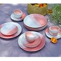 Praahi Lifestyle Premium Ceramic Dinner Set | Handcrafted Shades of Pink| Serves 6 | 18 Pieces Ceramic Plates &amp; Bowl Set | 6 Full Plates,6 Quarter Plates, 6 Small Bowls| Diwali Gifts
