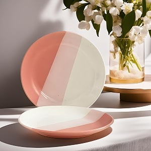 praahi lifestyle ceramic handmade quarter dinner plates set  shades of pink  set of 4 quarter ceramic plates  75 inches dia microwave amp dishwasher safe