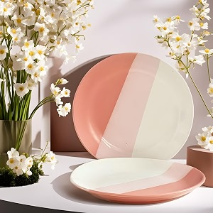 praahi lifestyle ceramic plates - handcrafted full dinner plates set  shades of pink  set of 4 large ceramic plates  105 inches dia ideal for diwali gift
