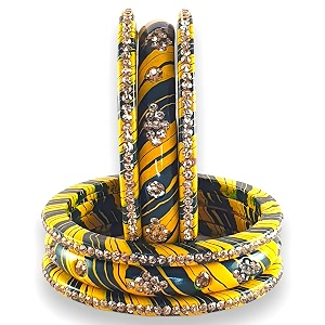 traditional rajasthani lac bangle set jaipuri lahariya lakh chuda with diamond studded design gold crystal embellished bangles for women red green maroon pink blue sky set of 6