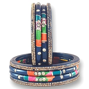 praavya traditional rajasthani lac bangles set multicoloured crystal-studded jaipuri lakh chudi red green pink yellow blue purple grey maroon set of 8