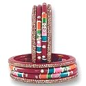 Praavya Traditional Rajasthani Lac Bangles Set, Multicoloured Crystal-Studded Jaipuri Lakh Chudi, Red, Green, Pink, Yellow, Blue, Purple, Grey, Maroon, Set of 8