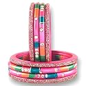 Praavya Traditional Rajasthani Lac Bangles Set, Multicoloured Crystal-Studded Jaipuri Lakh Chudi, Red, Green, Pink, Yellow, Blue, Purple, Grey, Maroon, Set of 8
