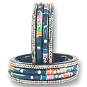 Praavya Traditional Rajasthani Lac Bangles Set, Multicoloured Crystal-Studded Jaipuri Lakh Chudi, Red, Green, Pink, Yellow, Blue, Purple, Grey, Maroon, Set of 8