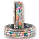 Praavya Traditional Rajasthani Lac Bangles Set, Multicoloured Crystal-Studded Jaipuri Lakh Chudi, Red, Green, Pink, Yellow, Blue, Purple, Grey, Maroon, Set of 8