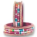 Praavya Traditional Rajasthani Lac Bangles Set, Multicoloured Crystal-Studded Jaipuri Lakh Chudi, Red, Green, Pink, Yellow, Blue, Purple, Grey, Maroon, Set of 8