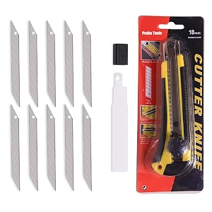 praba tools 18 mm heavy duty box amp paper cutter  steel auto-lock - snap off blade - rubber grip -  tools for professionals with additional blade 11 piece