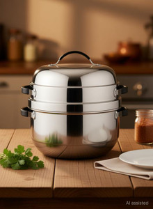 prabha double delight cook n serve pot 15 kg thermal rice cooker with rubber gasket stainless steel steamer
